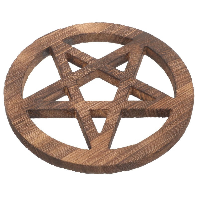 Retro Wooden Pentacle Hanging Ornament Witchcraft Altar Wall Decor Desktop - Image 2