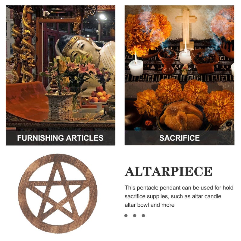 Retro Wooden Pentacle Hanging Ornament Witchcraft Altar Wall Decor Desktop - Image 4