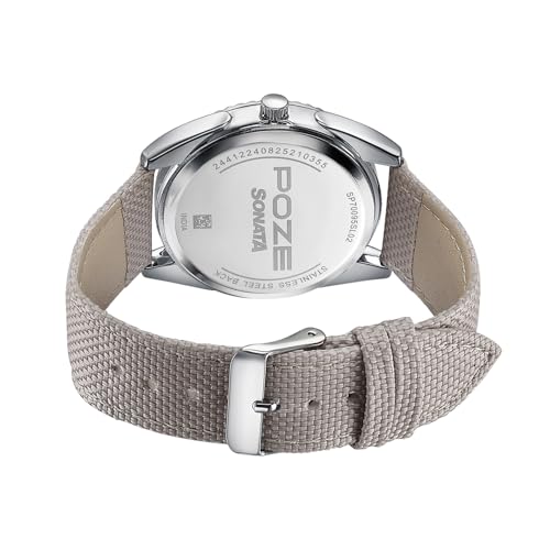 Sonata Poze 7 Analog White Dial Grey Leather Strap Watch for Men - SP70095SL02W - Image 2