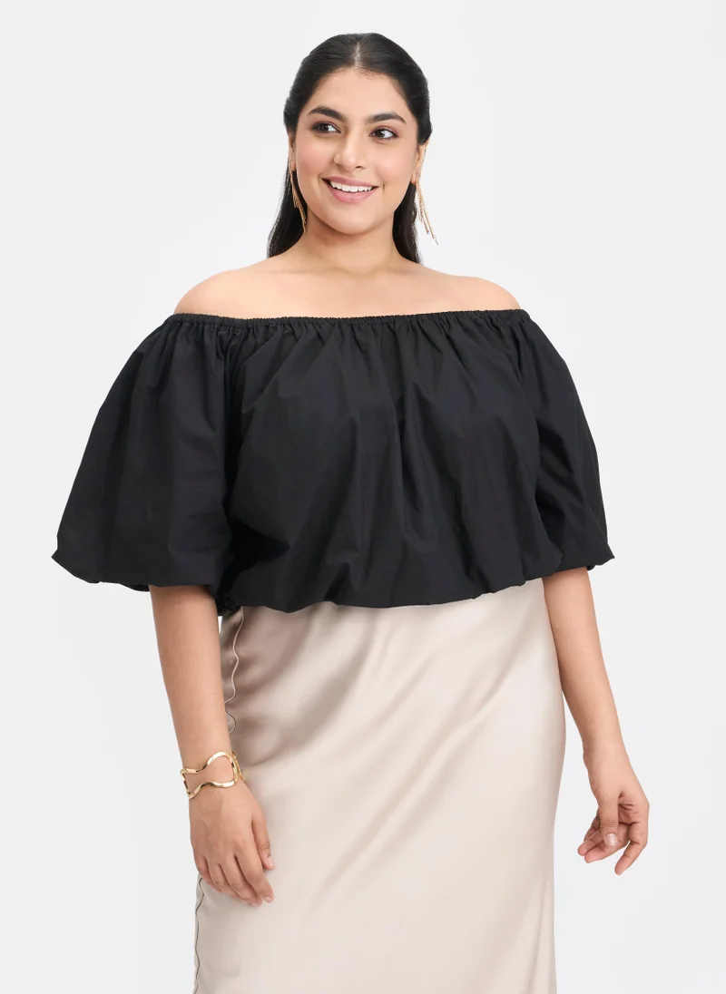 فيرجيو Cotton Off Brunchwear Shoulder Bubble Crop Tops for Women