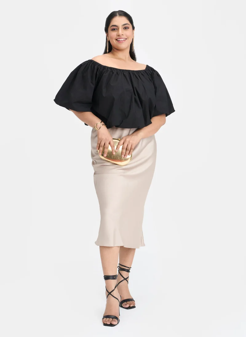 فيرجيو Cotton Off Brunchwear Shoulder Bubble Crop Tops for Women