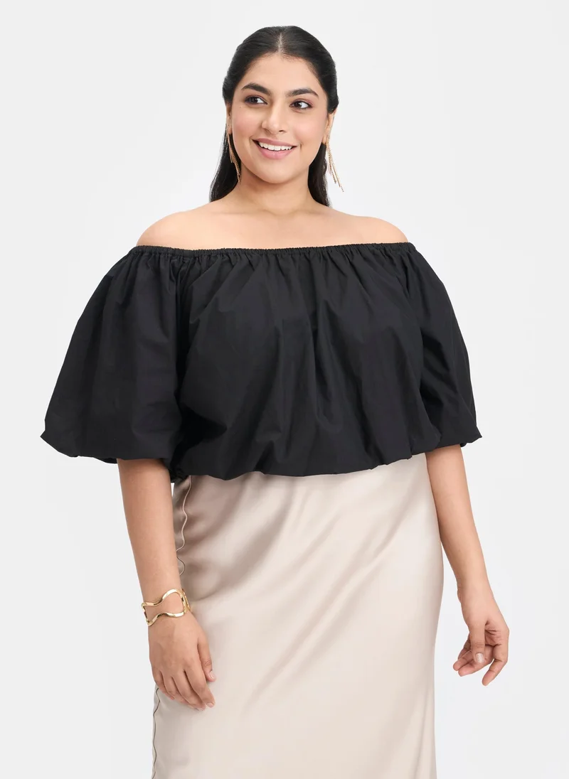 Virgio Cotton Off Brunchwear Shoulder Bubble Crop Tops for Women
