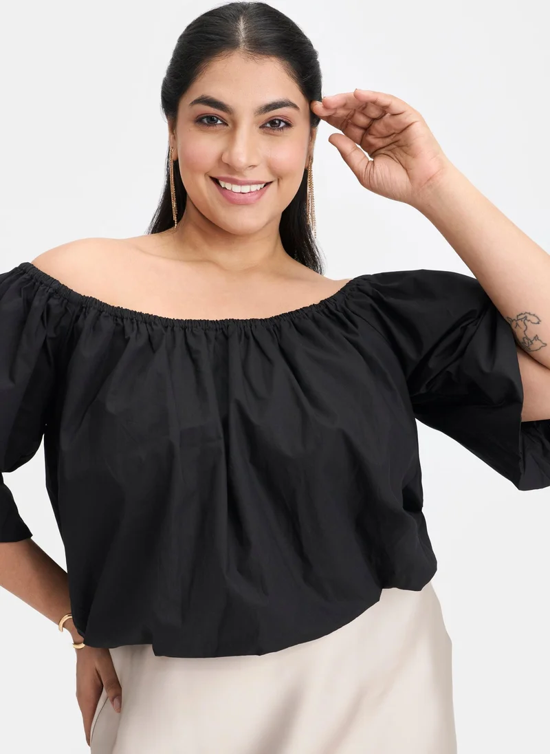 Virgio Cotton Off Brunchwear Shoulder Bubble Crop Tops for Women