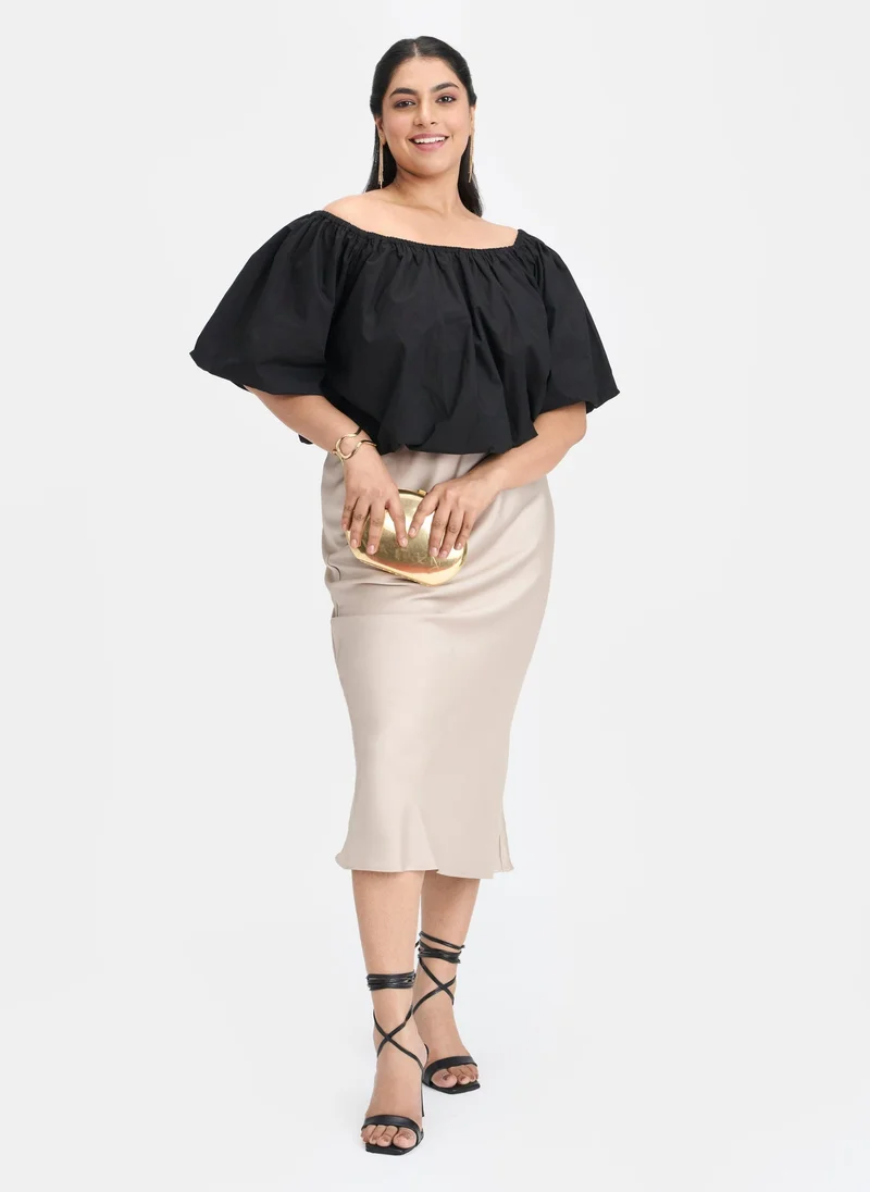 Virgio Black Cotton Off Brunchwear Shoulder Bubble Crop Tops for Women for Women | Best Price UAE