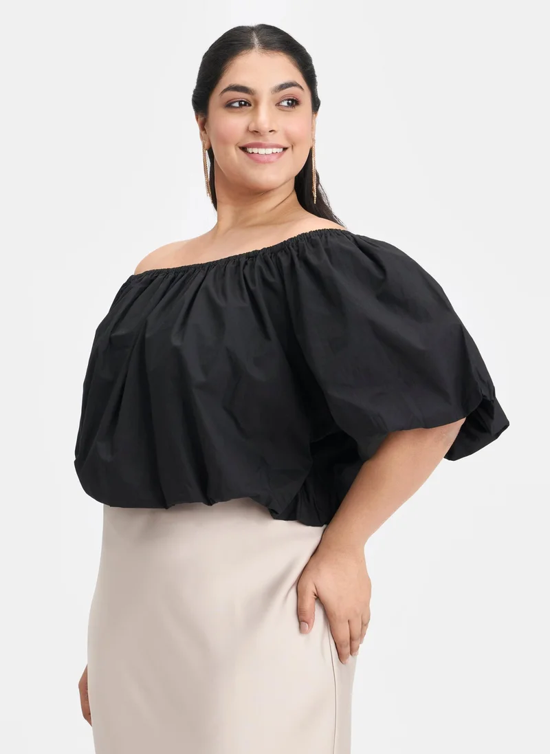 Virgio Black Cotton Off Brunchwear Shoulder Bubble Crop Tops for Women for Women | Best Price UAE