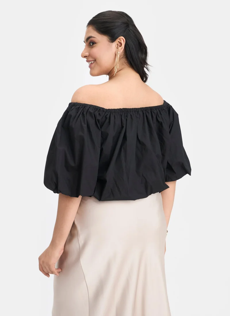 Virgio Black Cotton Off Brunchwear Shoulder Bubble Crop Tops for Women for Women | Best Price UAE