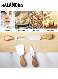 HALAMODO 4pcs Cheese Knives Set Wooden Cheese Spreader Knive Set Wood Handle Butter knives Mini Cheese Knife Slicer Stainless Steel Cheese Knife Collection for Pastry Making  - Image 2