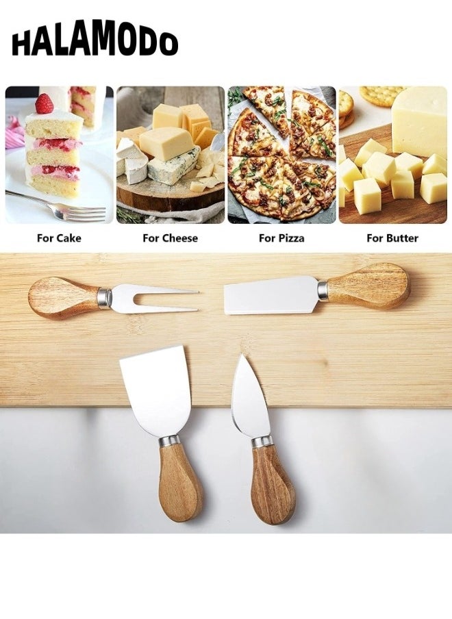 HALAMODO 4pcs Cheese Knives Set Wooden Cheese Spreader Knive Set Wood Handle Butter knives Mini Cheese Knife Slicer Stainless Steel Cheese Knife Collection for Pastry Making  - Image 2