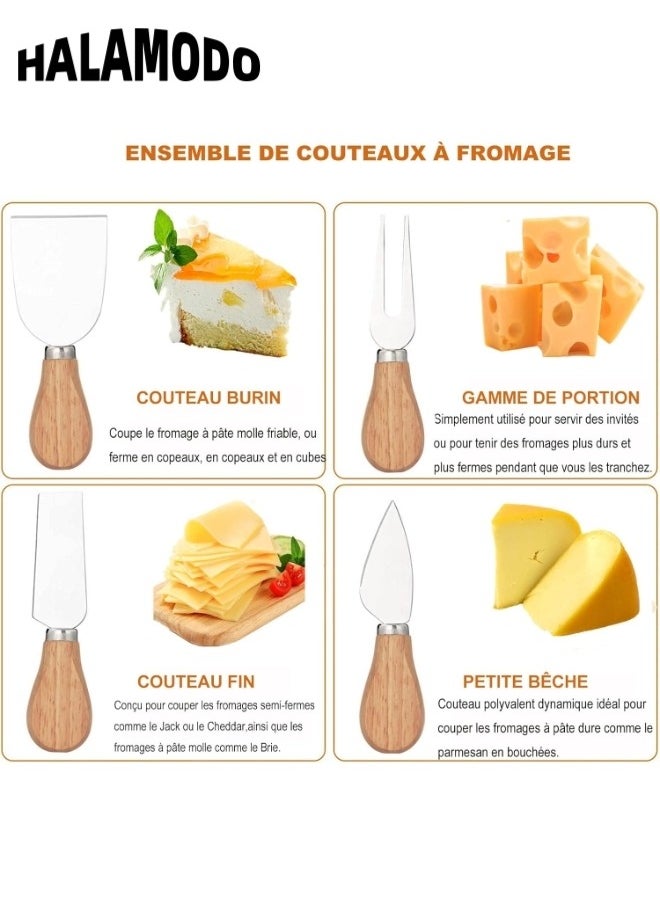 HALAMODO 4pcs Cheese Knives Set Wooden Cheese Spreader Knive Set Wood Handle Butter knives Mini Cheese Knife Slicer Stainless Steel Cheese Knife Collection for Pastry Making  - Image 3