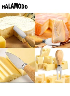 HALAMODO 4pcs Cheese Knives Set Wooden Cheese Spreader Knive Set Wood Handle Butter knives Mini Cheese Knife Slicer Stainless Steel Cheese Knife Collection for Pastry Making  - Image 4