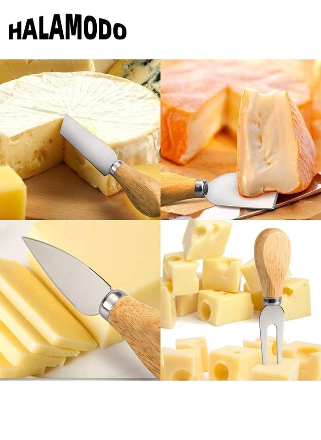 HALAMODO 4pcs Cheese Knives Set Wooden Cheese Spreader Knive Set Wood Handle Butter knives Mini Cheese Knife Slicer Stainless Steel Cheese Knife Collection for Pastry Making  - Image 4