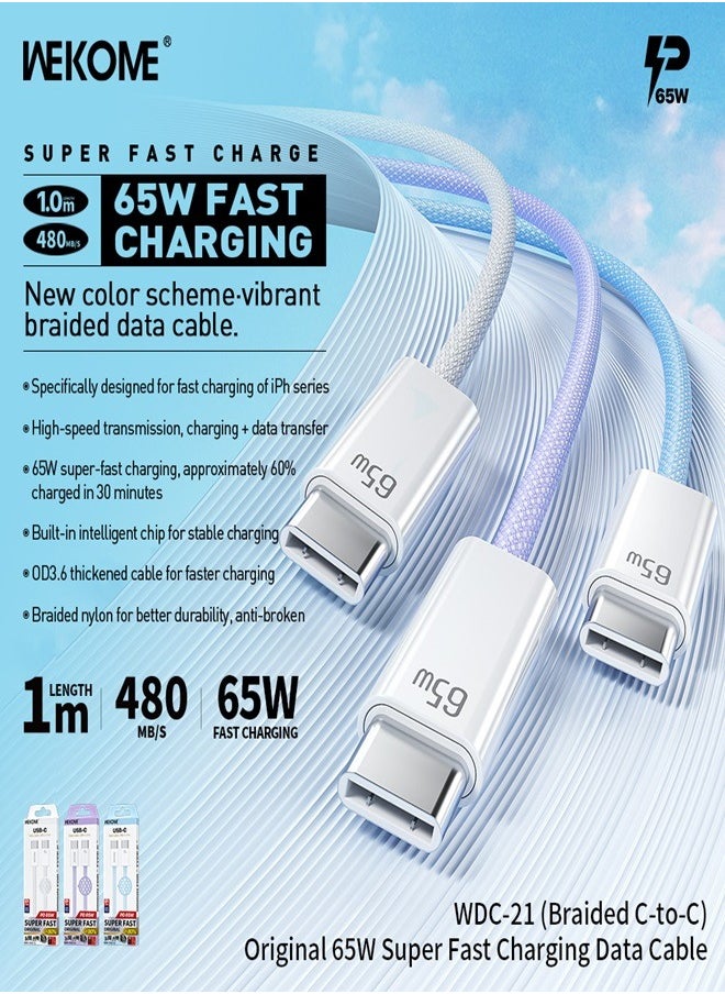 WEKOME - USB C Cable 65W, USB-C to USB-C Cable USB C Charger Cable for iPhone 15, Mac Book Pro 2020, iPad Pro 2020, Switch, Samsung Galaxy S20 Plus S9 S8 Plus, Pixel, Laptops and lot more - Image 1