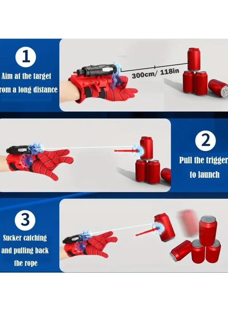 سيستار لعبة إطلاق شبكة العنكبوت على شكل قفاز العنكبوت للأطفال على معصم اليد، مجموعة لعب الأدوار للأطفال (قاذف + قناع + بلوزة + عباءة) - Image 2