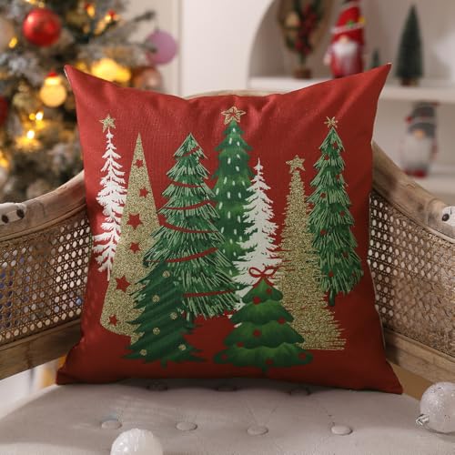 DFXSZ Christmas Pillow Covers 16x16 Inch Set of 2 Xmas Tree Decorative Red Throw Pillows Winter Christmas Decor for Home Couch TH50C16 - Image 3