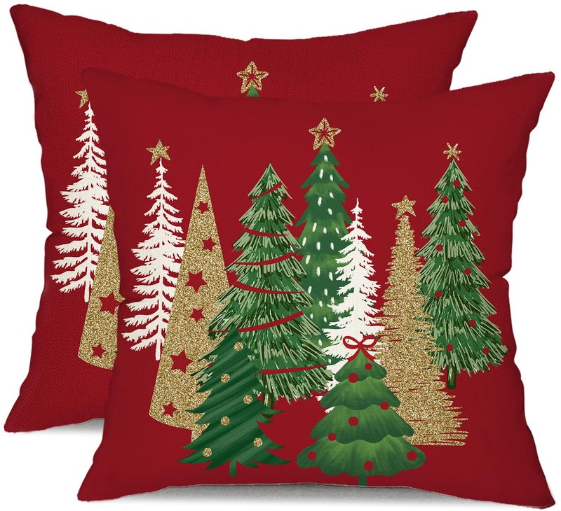 DFXSZ Christmas Pillow Covers 16x16 Inch Set of 2 Xmas Tree Decorative Red Throw Pillows Winter Christmas Decor for Home Couch TH50C16 - Image 2