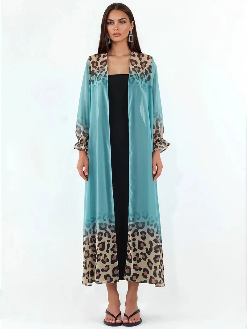 جينيفر Printed Maxi Chiffon Belted Cover-Up