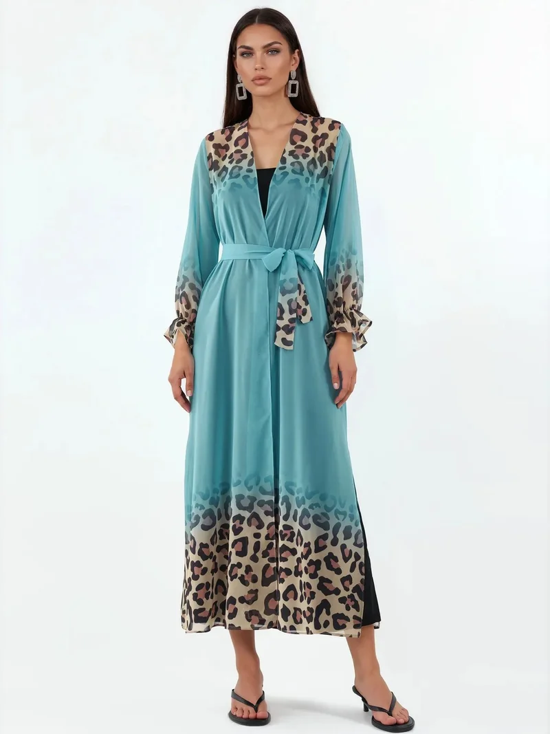 جينيفر Printed Maxi Chiffon Belted Cover-Up