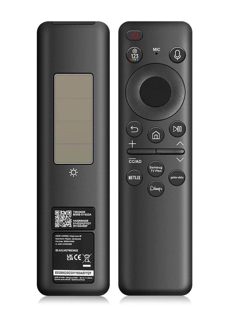 ELTRAZONE BN59-01432A Solar Voice Remote Control for Samsung Smart TVs – Rechargeable Bluetooth Remote with Solar Panel – Compatible with 2023 Neo QLED UHD 4K/8K HDR TVs – VG-TM2360E Replacement – Eco-Friendly, Smart Features – Black  - Image 1