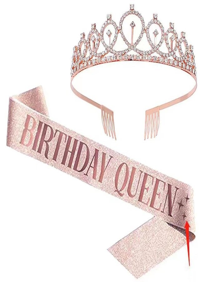 Zyomatiq Rose Gold Tiara Birthday Crown and Satin Sash and Headband for Girls and Women's Birthday Party Accessories (Pack of 1) - Image 1