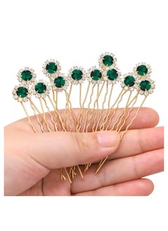 Ammei Headpiece Ammei Crystal Bridal Hair Pins Clips Wedding Hair Accessories Hair Set Jewelry With Rhinestone For Brides and Bridesmaids Set Of 12 Gold Plated Green 