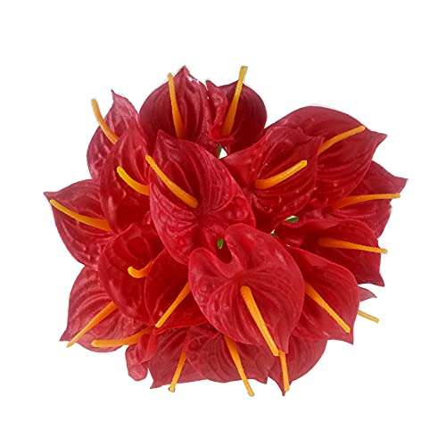 AntranStore 20Pcs Artificial Anthurium Flowers Real Touch Fake Flower for Home Decor Floral Arrangements Bouquets (Red) - Image 2