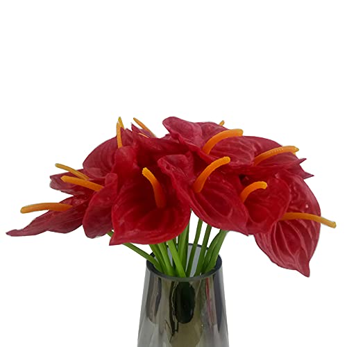 AntranStore 20Pcs Artificial Anthurium Flowers Real Touch Fake Flower for Home Decor Floral Arrangements Bouquets (Red) - Image 4