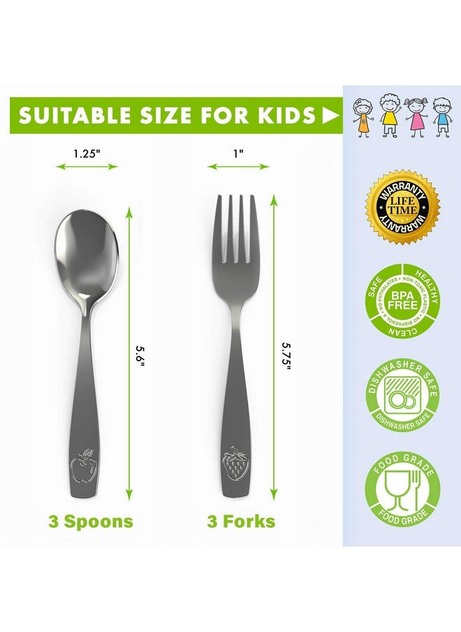 CHILLOUT LIFE CHILLOUT LIFE Stainless Steel Kids Silverware Set 6 Pieces - Child and Toddler Safe Flatware - Kids Utensil Set - Metal Kids Cutlery Set (Includes 3 Small Kids Spoons & Kids 3 Forks)  - Image 3