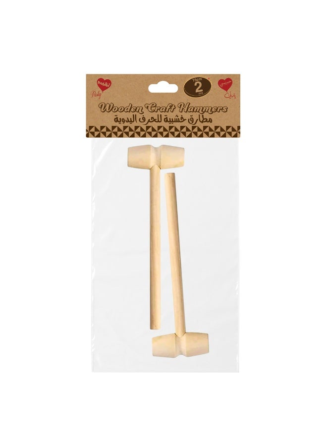 Habibi Party 2 Pieces Wooden Craft Hammer Set – 15 cm for DIY Projects, Crafts & Kids Use - Image 2