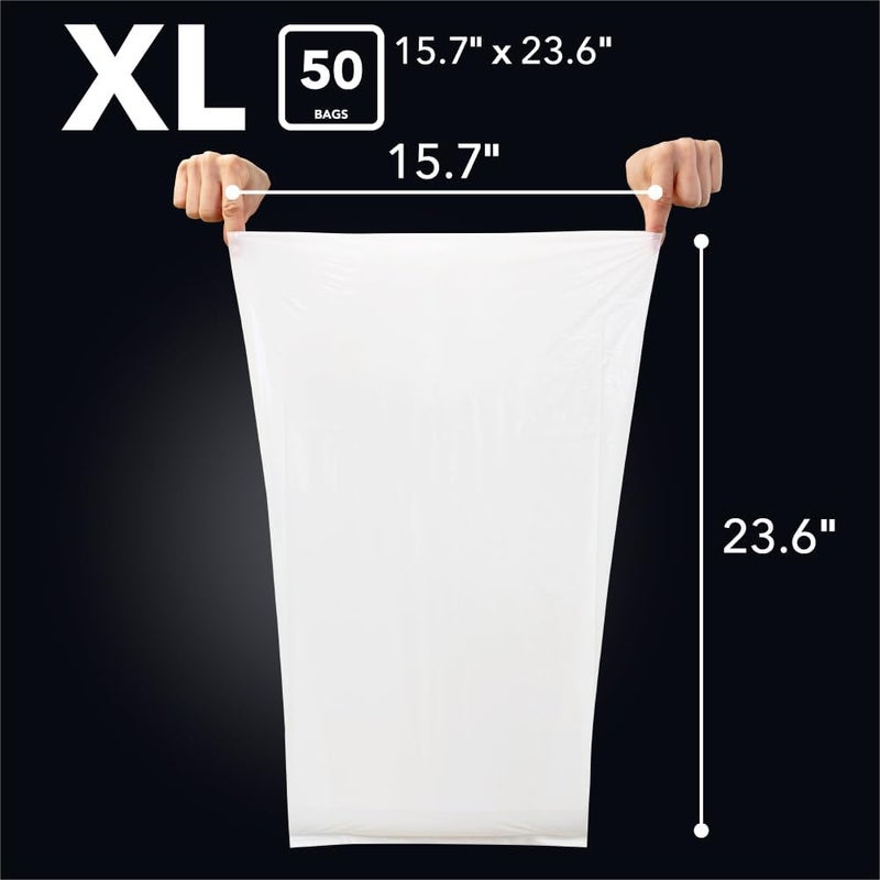 BOS أكياس قمامة صغيرة للمنزل من BOS لعزل الروائح، أكياس قابلة للتصرف، خالية من الرائحة، 50 كيس، حجم XL، لون أبيض - Image 3