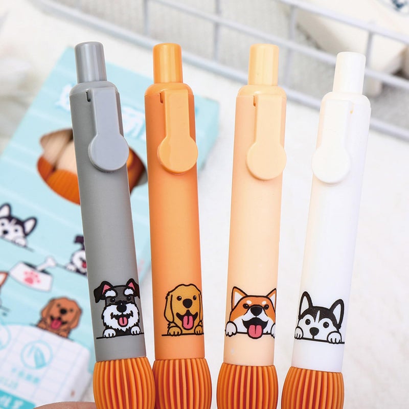 MOZXIRZ 4 Pcs Cute Gel Pens Retractable Pens Cartoon Dog Pen 0.5mm Black Ink Smooth Writing Pen for Women Office School Supplies (Dog) - Image 4