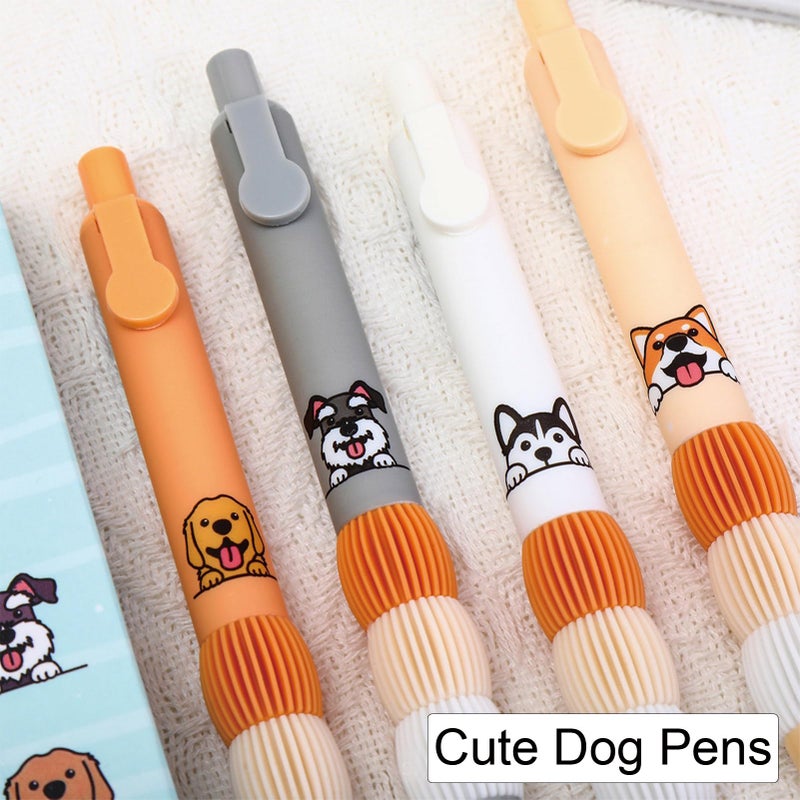 MOZXIRZ 4 Pcs Cute Gel Pens Retractable Pens Cartoon Dog Pen 0.5mm Black Ink Smooth Writing Pen for Women Office School Supplies (Dog) - Image 3