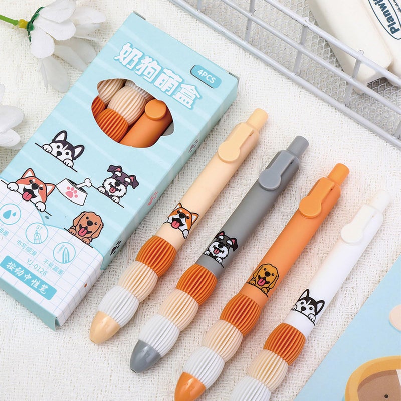 MOZXIRZ 4 Pcs Cute Gel Pens Retractable Pens Cartoon Dog Pen 0.5mm Black Ink Smooth Writing Pen for Women Office School Supplies (Dog) - Image 2