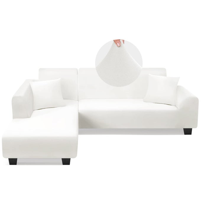 SECTIONAL COUCH COVERS L SHAPE SOFA COVERS SUPER STRETCH 2PCS SOFA SLIPCOVERS FOR 3 3 SEATERS SECTIONAL CHAISE SLIPCOVER WITH 2PCS PILLOW COVERS FOR PETS KIDS WHITE