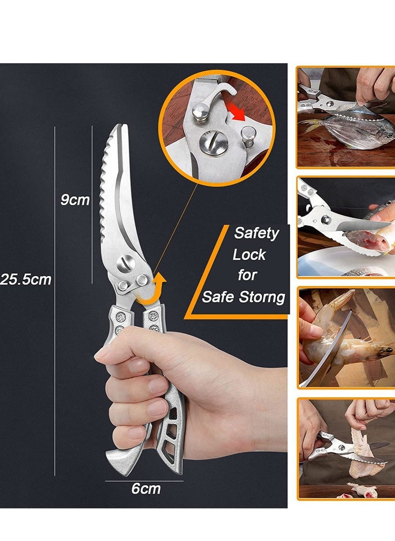 Generic - Heavy-Duty Stainless Steel Kitchen Scissors - Multi-Purpose Poultry Shears with Sharp Bone Cutting Capability, Safety Lock, Ideal for Meat, Fish, Seafood, Barbecue, and More. - Image 1