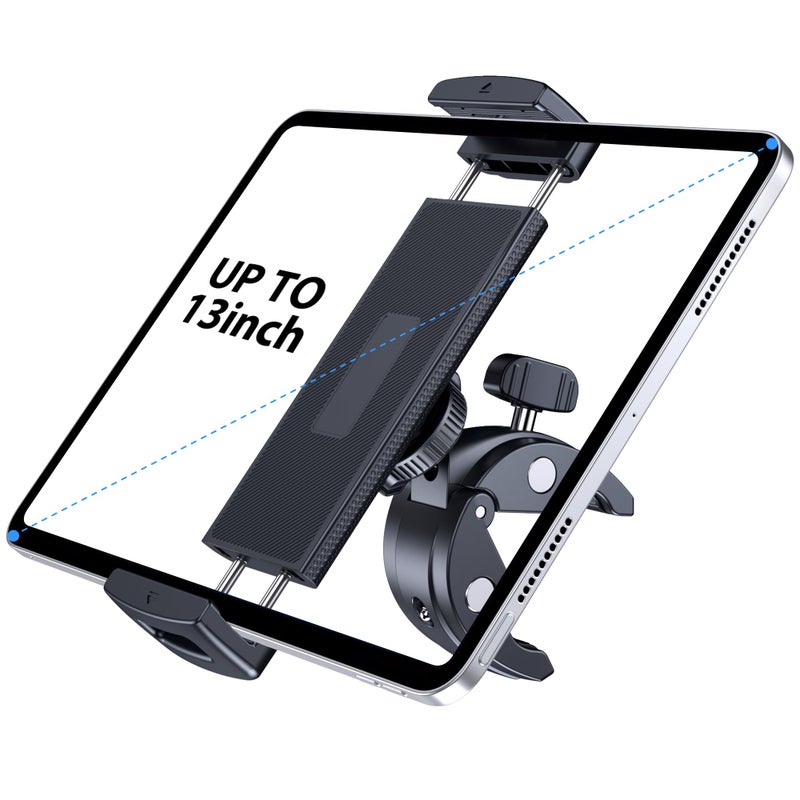 CreaDream Tablet Holder Mount for Spin Bike, Tablet Clamp for Treadmill, Indoor Stationary Bike, Stroller, Peloton, Gym Trainer Handlebar Stand Fit for iPad Pro/Air/Mini, Galaxy Tabs, Phones, 4.7-13" - Image 1