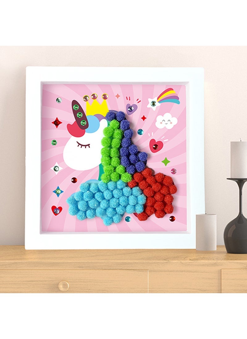 Fuzzy Pom-Pom Frame DIY Kit Unicorn style 