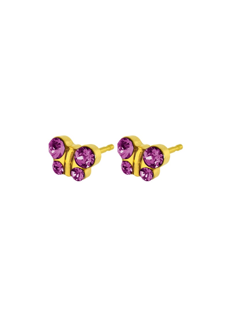 Caflon - Gold Plated Butterfly Fuchsia Earring - Image 1