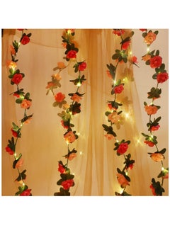 Generic Flower Rose Vine Fairy String Lights, Battery Powered Artificial Rose Flower Garland with Lights for Day Wedding Birthday Party Bedroom Home Garden Decor, 2 Pack ,50 LED  - Image 1