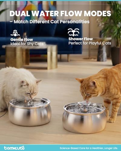 Tomxcute Cat Water Fountain Stainless Steel 4L135oz Large Capacity DualMode Flow Ultra Quiet Pump Filtered Circulating Water for Multiple Pets Indoor with 3 Replacement Filters - Image 3