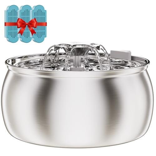 Tomxcute Cat Water Fountain Stainless Steel 4L135oz Large Capacity DualMode Flow Ultra Quiet Pump Filtered Circulating Water for Multiple Pets Indoor with 3 Replacement Filters - Image 1