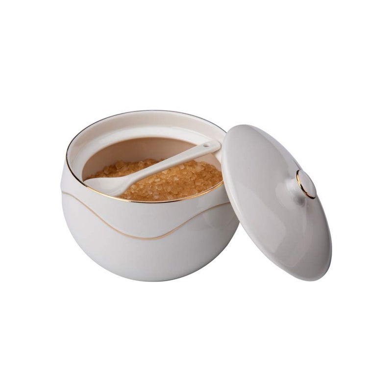 KITCHENDAO KITCHENDAO Porcelain Sugar Bowl with Lid and Spoon  Dust Free Ceramic Sugar Holder Container for Countertop Kitchen Coffee Dishwasher Oven Freezer Safe 11OZ 
