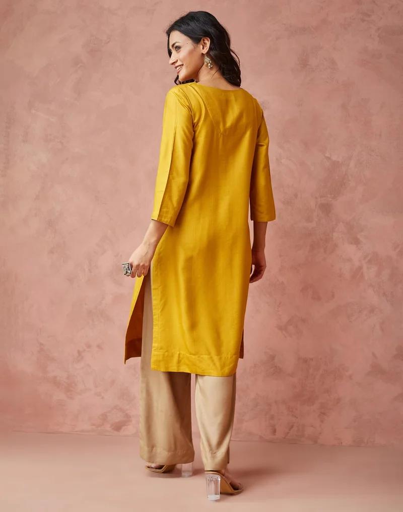 Fabindia Viscose Silk Woven Knee Length Kurta