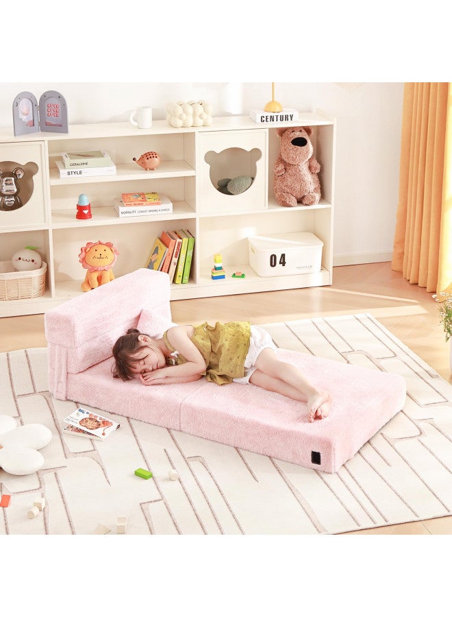 Givjoy Givjoy Folding Sofa Bed Floor Mattress for Kids with Pillow, Toddler Washable Folding Floor Nap Mat for Sleeping Daycare, Child Fold Up Sofa Futon Folding Chair Bed with Storage Bag for Children  - Image 2