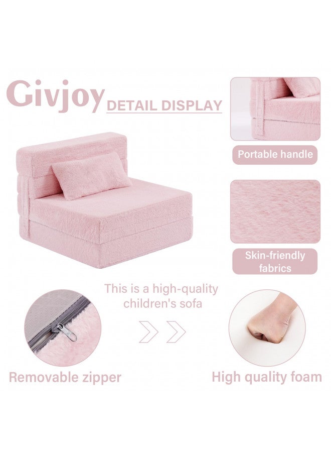 Givjoy Givjoy Folding Sofa Bed Floor Mattress for Kids with Pillow, Toddler Washable Folding Floor Nap Mat for Sleeping Daycare, Child Fold Up Sofa Futon Folding Chair Bed with Storage Bag for Children  - Image 4