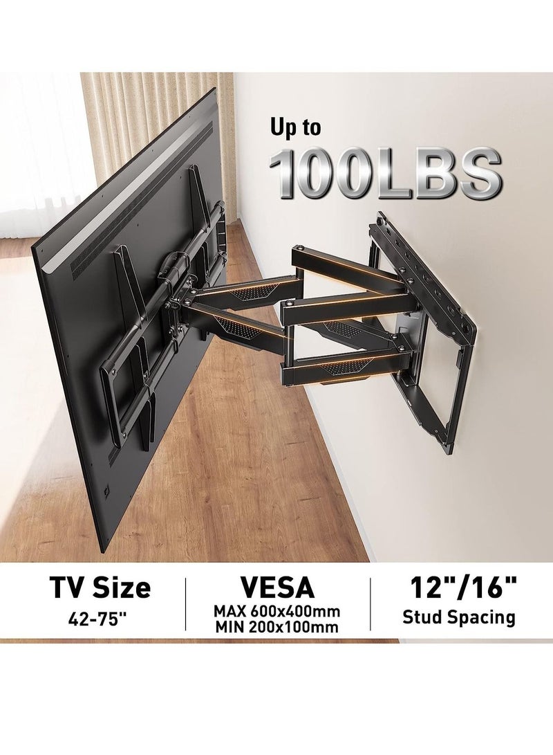 TV Wall Mount for Most TV, Full Motion TV Mount with Swivel and Tilt, TV Bracket with Articulating Dual Arms - Image 5