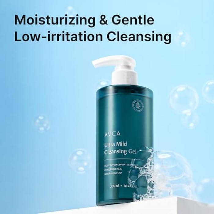 AVCA Ultra Mild Cleansing Gel Face Wash 300 mL (10.14 fl oz) - Gentle Hydrating Cleanser, Hyaluronic Acid & Niacinamide, Heartleaf Extract, Low-Irritation Foaming Rinse - Image 2