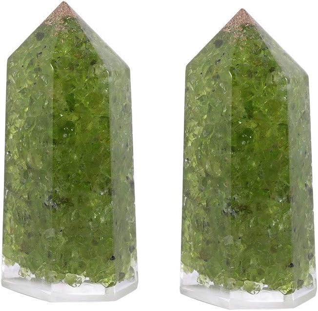 Rockcloud Pack of 2 Healing Crystal Wand Point 6 Faceted Prism Reiki Chakra Stones for Meditation Therapy 2 inches, Olivine Crystal Stone