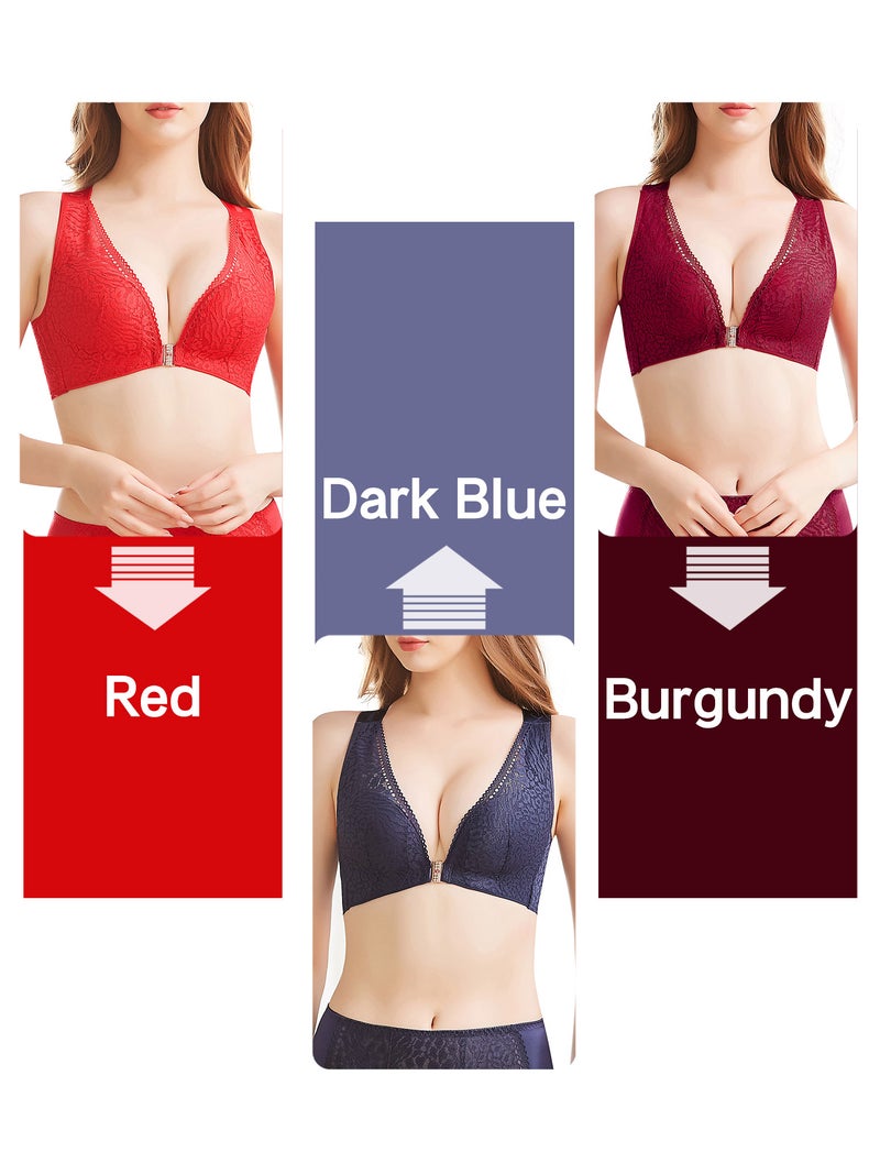 Padded Bra: 38D Burgundy Thin Padded 3/4 Cups - Front Clip Closure No Underwire Bra for Women Seeking Comfortable Sexy Style With Adjustable Wide Crisscross Back Straps - Image 2