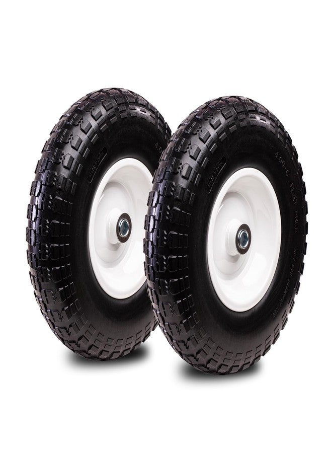 Taifa 2 PCS 13 Inch Solid Flat Free Replacement Tires and Wheels 4.00-6 with 5/8'' Bearing and 2.17'' Offset Hub, Air Less Wheel for Wheelbarrow/Wagon/Hand Truck/Trolley/Garden Scooter etc. - Image 1