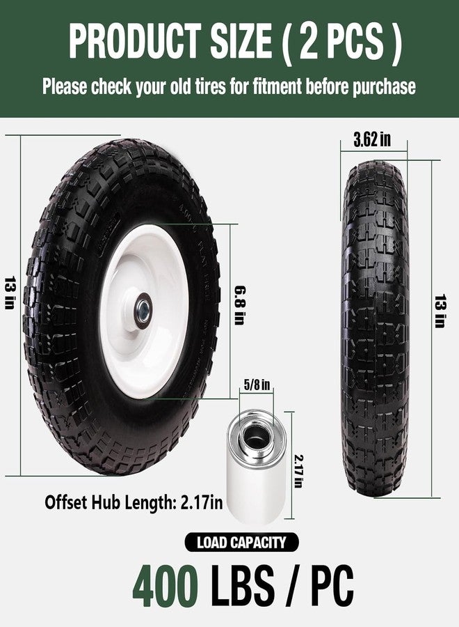 Taifa 2 PCS 13 Inch Solid Flat Free Replacement Tires and Wheels 4.00-6 with 5/8'' Bearing and 2.17'' Offset Hub, Air Less Wheel for Wheelbarrow/Wagon/Hand Truck/Trolley/Garden Scooter etc. - Image 2